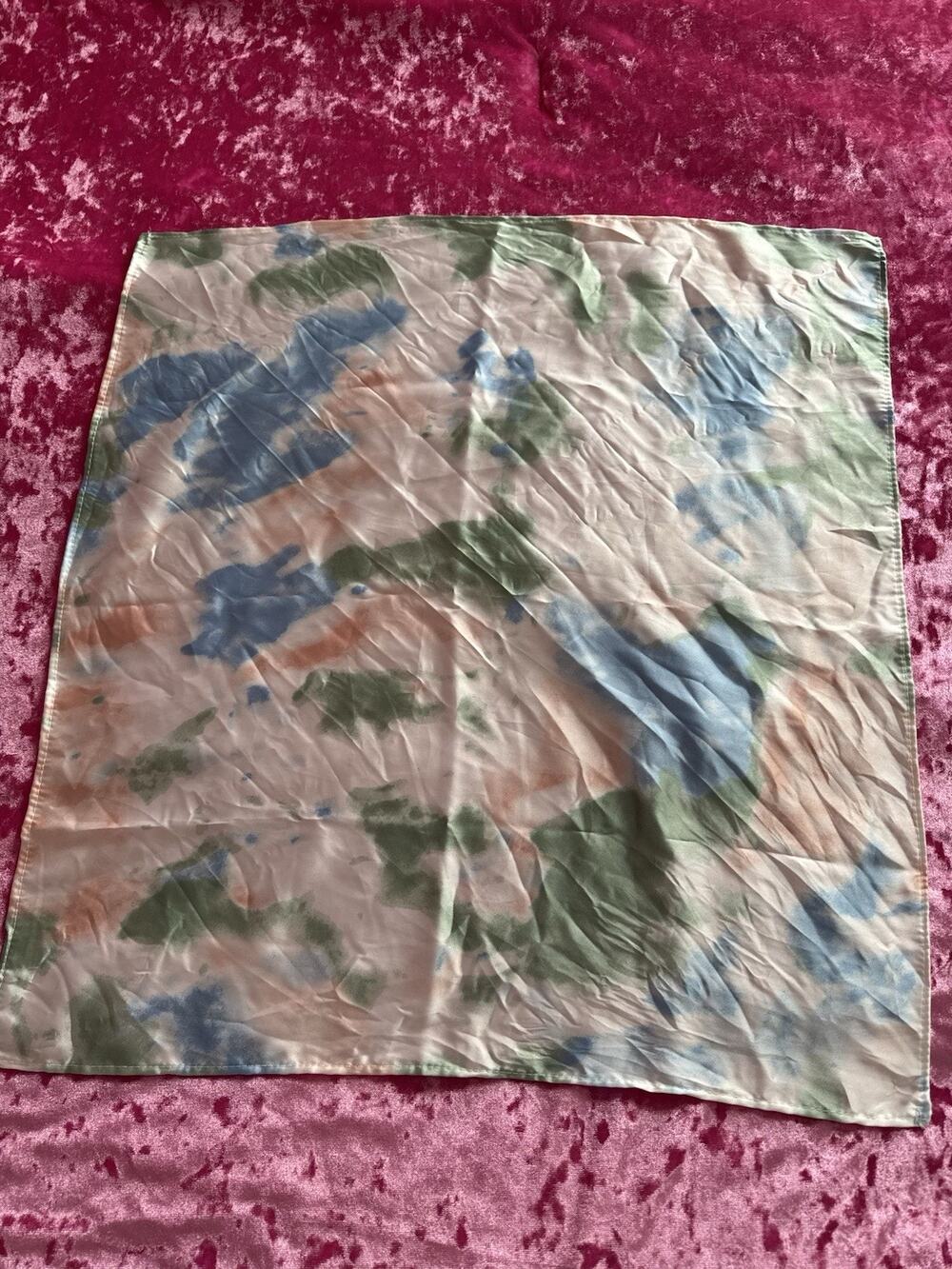 Tie dye satin scarf bandana pink blue green spring summer - Picture 1 of 4